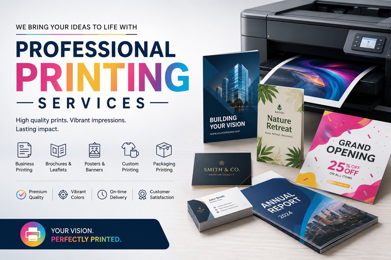 Industrial printing press producing colorful offset and digital prints